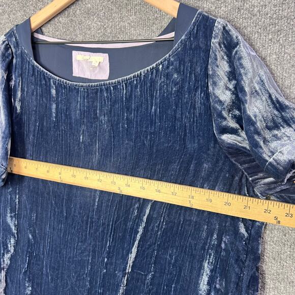 Anthropologie Floreat Crushed Velvet Shirt Dress Pockets Blue Large Petite - Picture 6 of 9